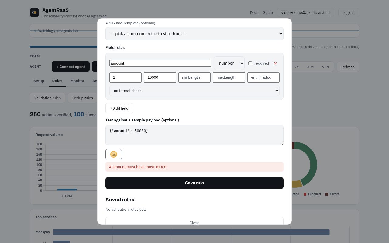 Try it before saving: paste a sample and click Test. 50000 is too big, so it would be refused.